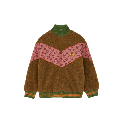 Gucci Kids Brown Faux Shearling Jacket (6-10 Years) In Blue