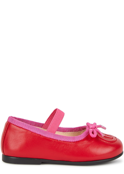 Gucci Kids Carla Gg Red Leather Flats (it20-it26) In Pink