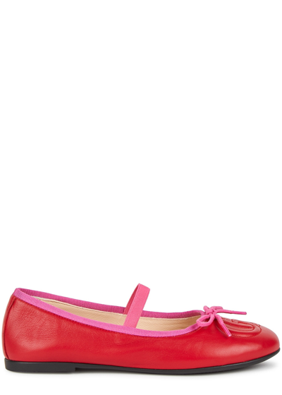 Gucci Kids Carla Gg Red Leather Flats (it27-it33) In Pink