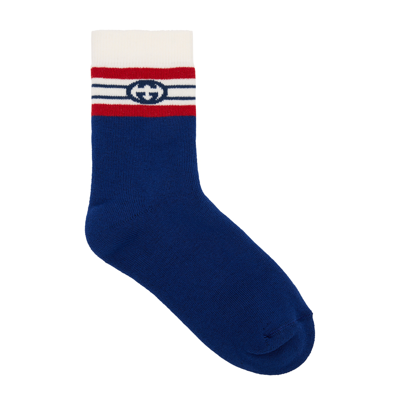 Gucci Kids Blue Logo Cotton-blend Socks In Multi