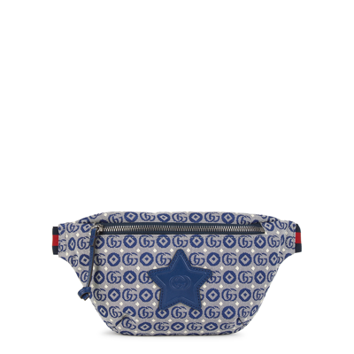 Gucci Kids Gg Geometric-jacquard Canvas Belt Bag In Blue