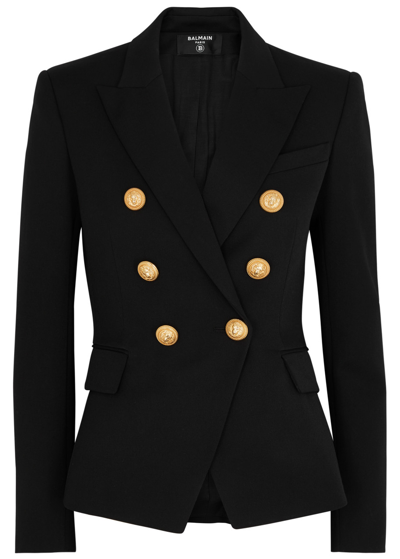 Balmain Women Black Double-breasted Jacket With Branded Buttons And Asymmetric Cut In Wool Woman