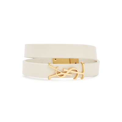 Saint Laurent Opyum White Logo Leather Wrap Bracelet