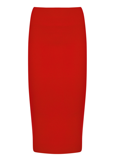 Victoria Beckham Vb Body Ribbed Stretch-knit Midi Skirt In Red