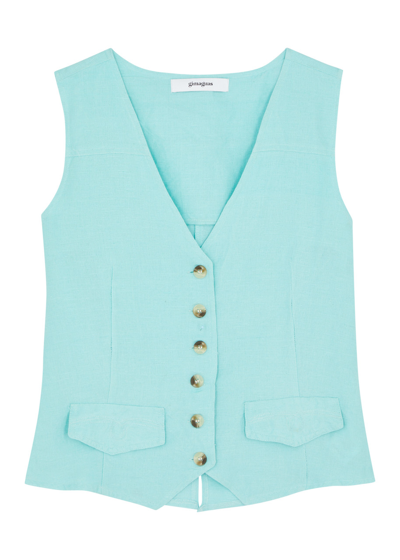 Gimaguas Sole Linen And Cotton-blend Waistcoat In Blue