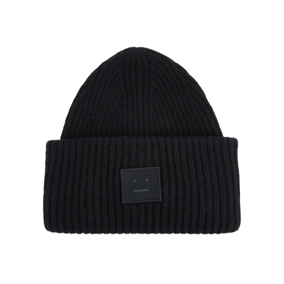 Acne Studios Pansy Light Green Ribbed Wool Beanie In Black