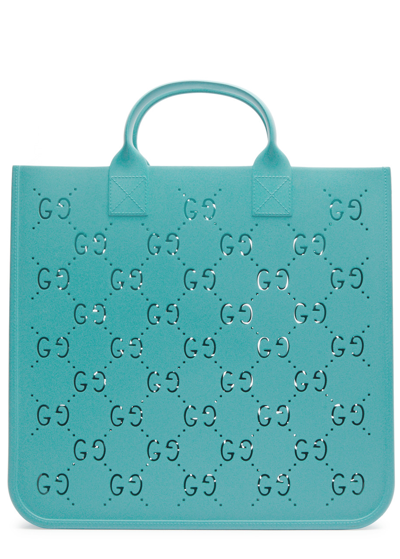 Gucci Kids Gg Cut-out Rubber Tote In Blue