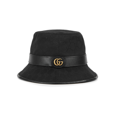 Gucci Black Gg Monogram Canvas Bucket Hat, Bucket Hat, Black, Canvas