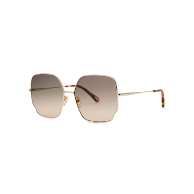 Chloé Chloe Gold-tone Oversized Square-frame Sunglasses In Grey