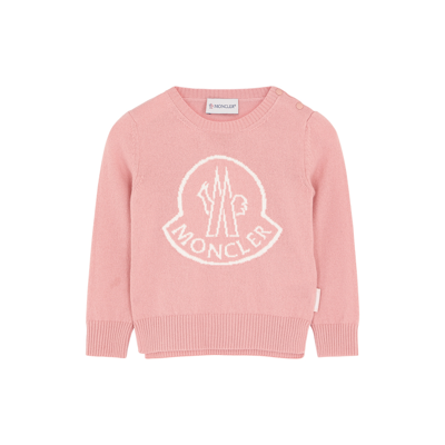 Moncler Kids Pink Logo-intarsia Wool-blend Jumper