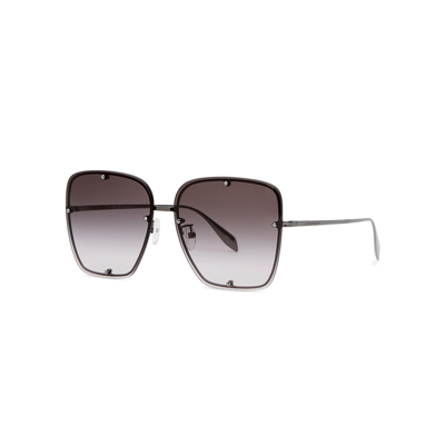 Alexander Mcqueen Gunmetal Oversized Square-frame Sunglasses In Metallic