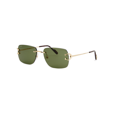 Cartier Signature C De  Rimless Rectangle-frame Sunglasses In Gold
