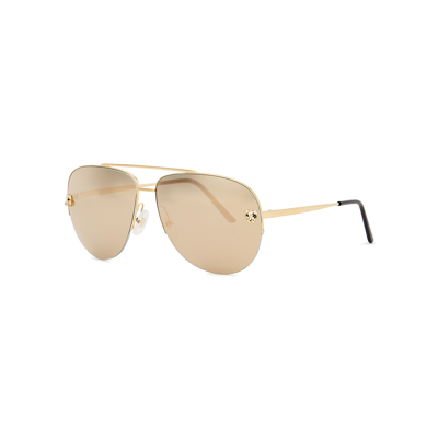 Cartier Panthère De  Gold-tone Mirror Aviator-style Sunglasses