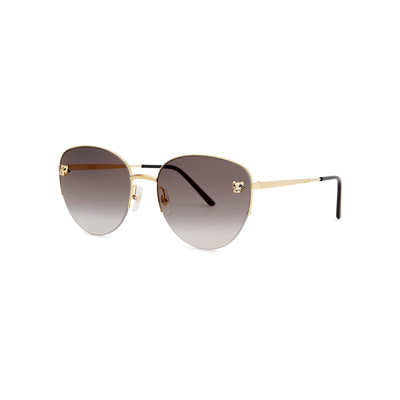 Cartier Panthère De  Gold Tone Oval Frames, Sunglasses, Acetate In Brown