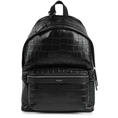Saint Laurent City Black Crocodile-effect Leather Backpack