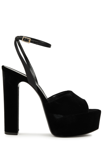 Saint Laurent Jodie 125 Velvet Platform Sandals In Black