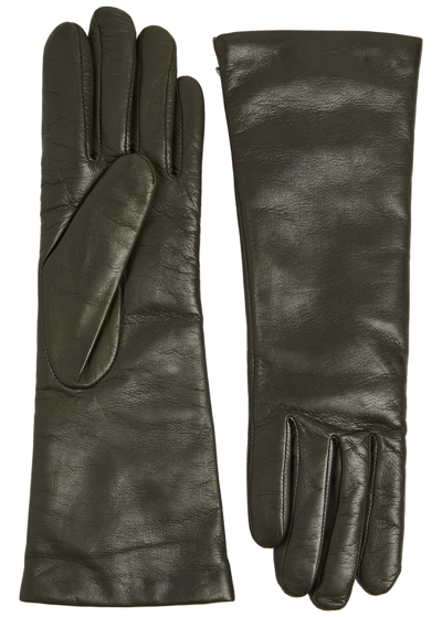 Agnelle Christina Leather Gloves In Olive