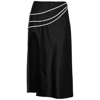 Nue Studio Laetitia Black Stretch-silk Satin Midi Skirt