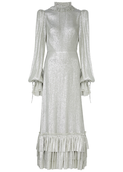 The Vampire's Wife If Only I Had A Heart Lamé Wool-blend Maxi Dress In Silver