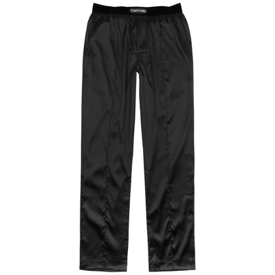 Tom Ford Logo Stretch-silk Satin Pyjama Trousers In Black