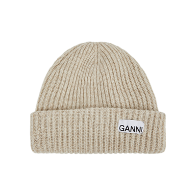 Ganni Ribbed Wool-blend Beanie In Grey