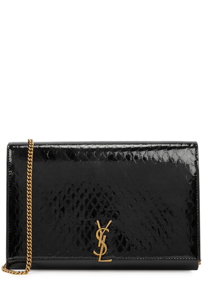 Saint Laurent Python-effect Leather Wallet-on-chain In Nero