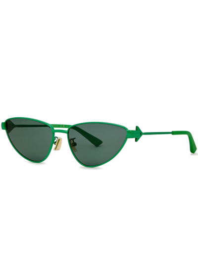 Bottega Veneta Turn Cat-eye Sunglasses, Sunglasses, Green, Metal