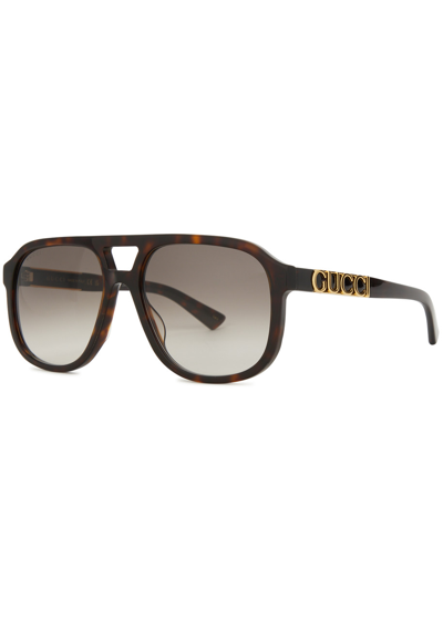 Gucci Aviator-style Sunglasses, Sunglasses, Designer-engraved Lenses In Brown