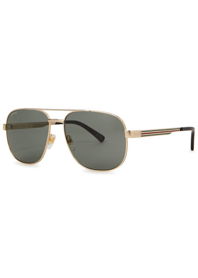 Gucci Aviator-style Sunglasses, Sunglasses, Striped Enamelled Arms In Green