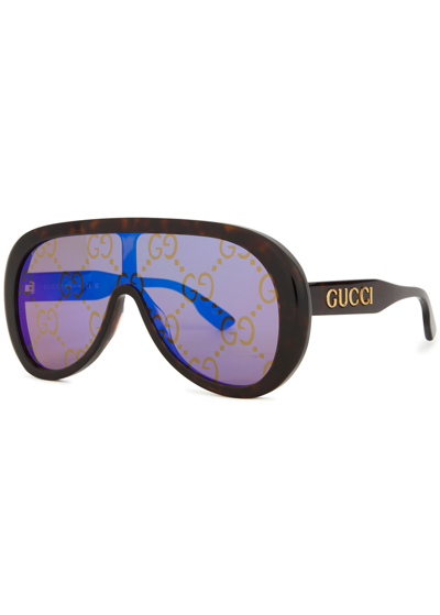 Gucci Oversized D-frame Sunglasses, Sunglasses, Brown, Engraved Lenses