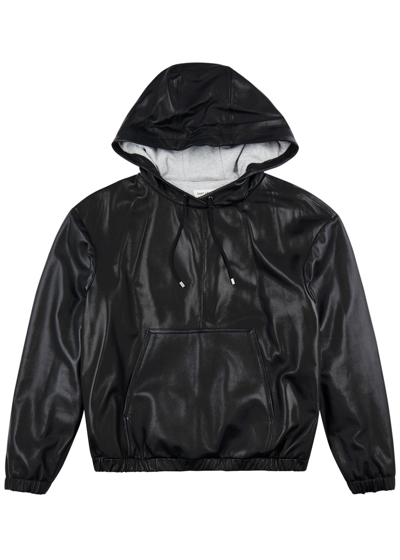 Saint Laurent Hooded Leather Sweatshirt In Black