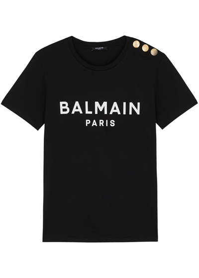 Balmain Logo-print Cotton T-shirt In Black And White