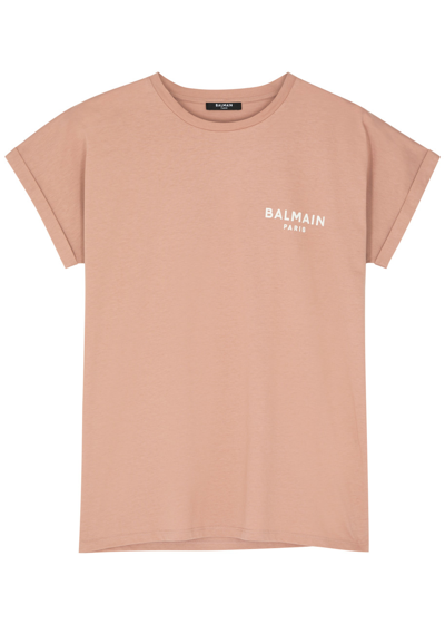 Balmain Logo Cotton T-shirt In Nude