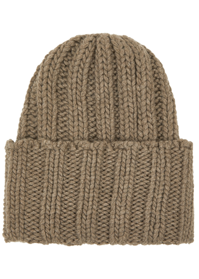 Inverni Chunky-knit Ribbed Cashmere Beanie In Brown