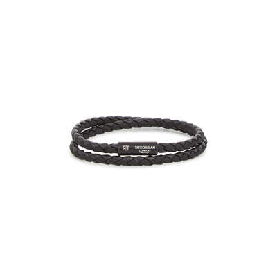 Tateossian Chelsea Double-wrap Black Leather Bracelet