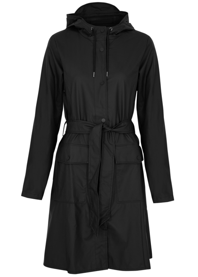 Rains Belted Hooded Rubberised Jacket In Black