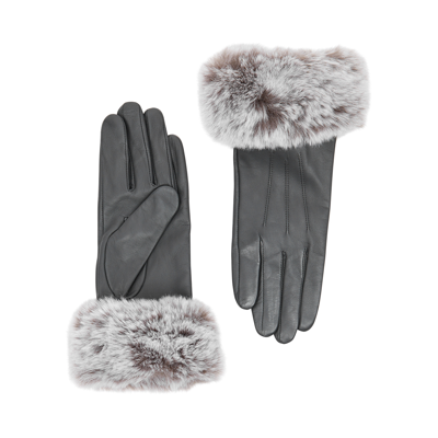 Dents Sarah Faux Fur-trimmed Leather Gloves In Grey