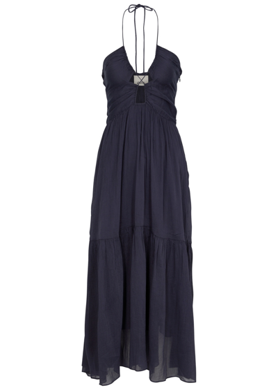 Isabel Marant Birona Keyhole Halter Tiered Midi Dress In Faded Night