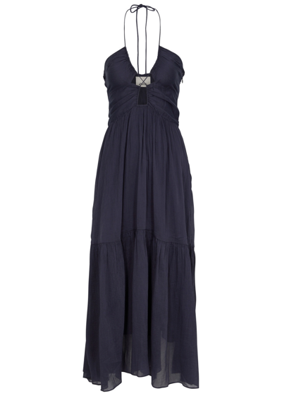 Isabel Marant Birona Keyhole Halter Tiered Midi Dress In Blue