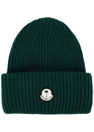 Moncler Genius 8 Moncler Palm Angels Ribbed Wool Beanie, Beanie, Green