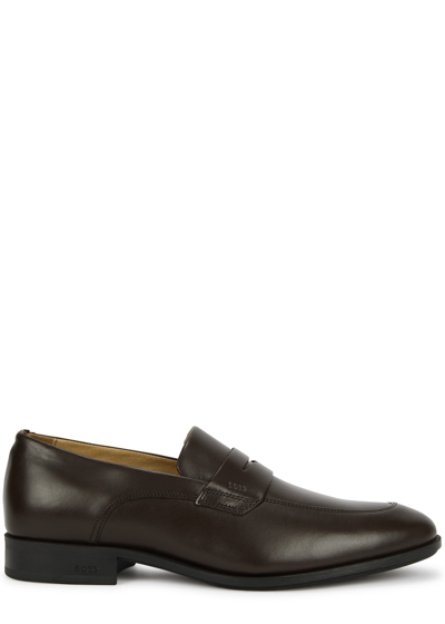 Hugo Boss Colby Leather Penny Loafers In Braun