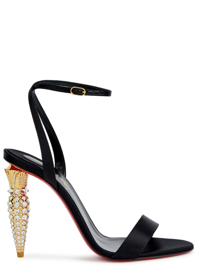 Christian Louboutin Lipstrass Queen 100 Satin Sandals In Black
