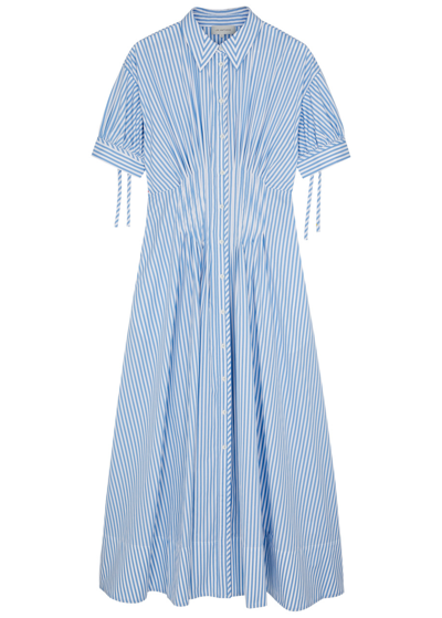 Lee Mathews Lyndon Striped Cotton-poplin Maxi Shirt Dress In Blue