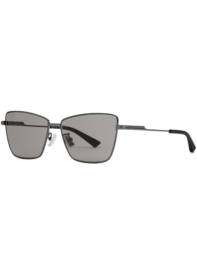 Bottega Veneta Cat-eye Sunglasses, Sunglasses, Grey, Metal In Metallic