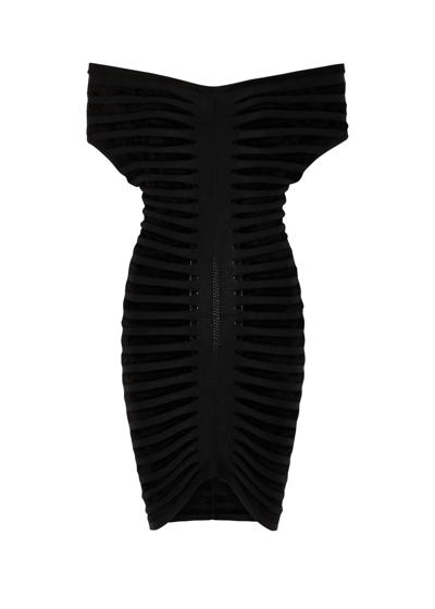 Alaïa Women's Rib-knit Velvet Off-the-shoulder Minidress In Black