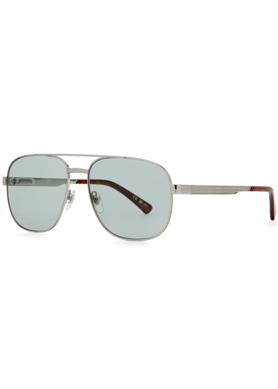 Gucci Aviator-style Sunglasses, Sunglasses, Metal, Striped Arms In Metallic