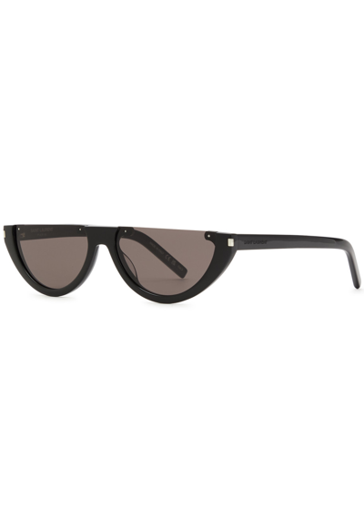 Saint Laurent Half-rim D-frame Sunglasses, Designer Sunglasses, Black