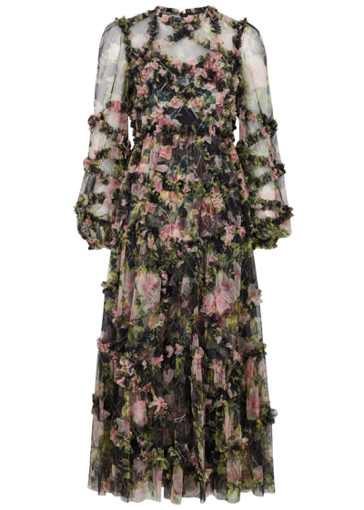 Needle & Thread Floral English Rose Gown In Black