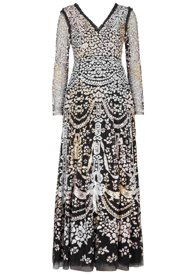 Needle & Thread Embellished Chandelier Gloss Gown In Black