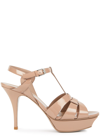 Saint Laurent Tribute Woven Patent-leather Platform Sandals In Nude